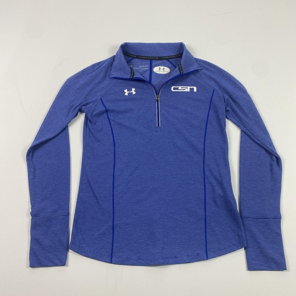 Under Armour Quarter Zip Pullover Womens XS Blue‎ Threadborne HeatGear Stripe